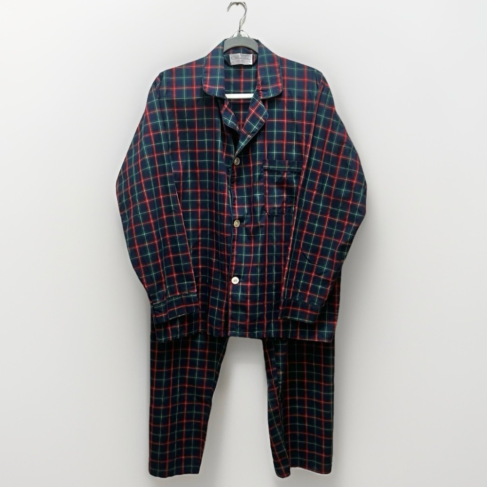 Oscar de la Renta Men’s M/L Pajamas Set Blue Red Plaid Designer Luxury Sleepwear - Picture 2 of 16